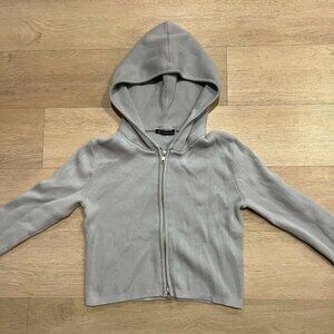 Brandy Melville Ribbed Crop Long Sleeve Hooded Zip Up Jacket